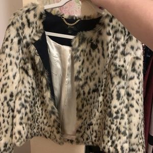 JCrew Crop Faux Snow Leopard Coat